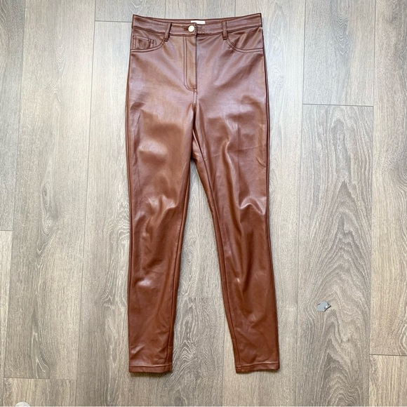 Aritzia Wilfred Rebel Pants Brown Faux Vegan Leather High rise Waist Size 2 - Picture 2 of 8